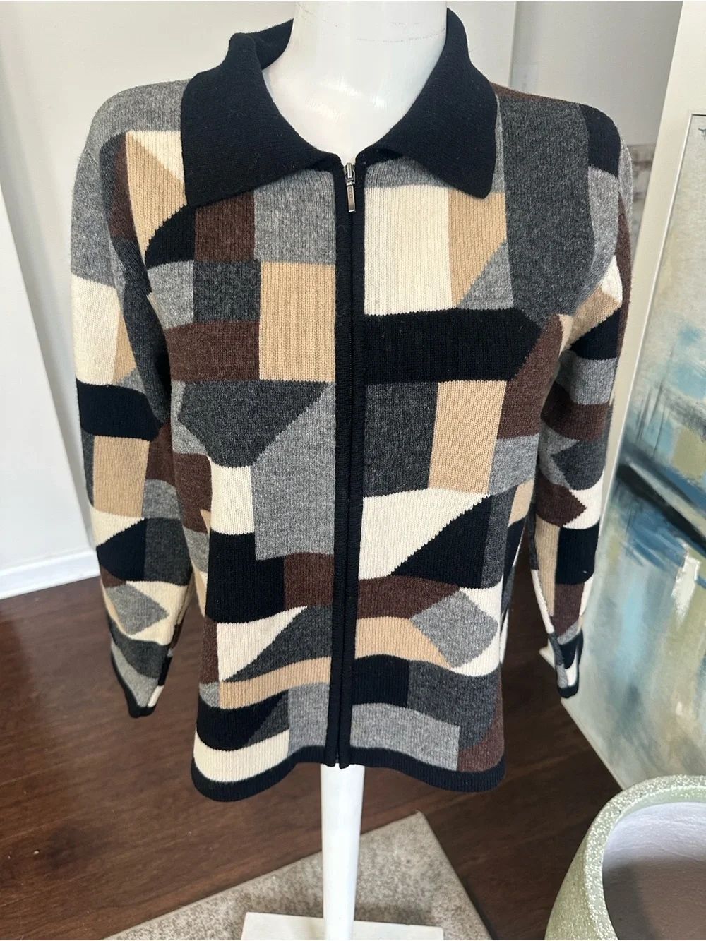 Talbots Lambswool Patchwork Vintage Cardigan Sweater MP